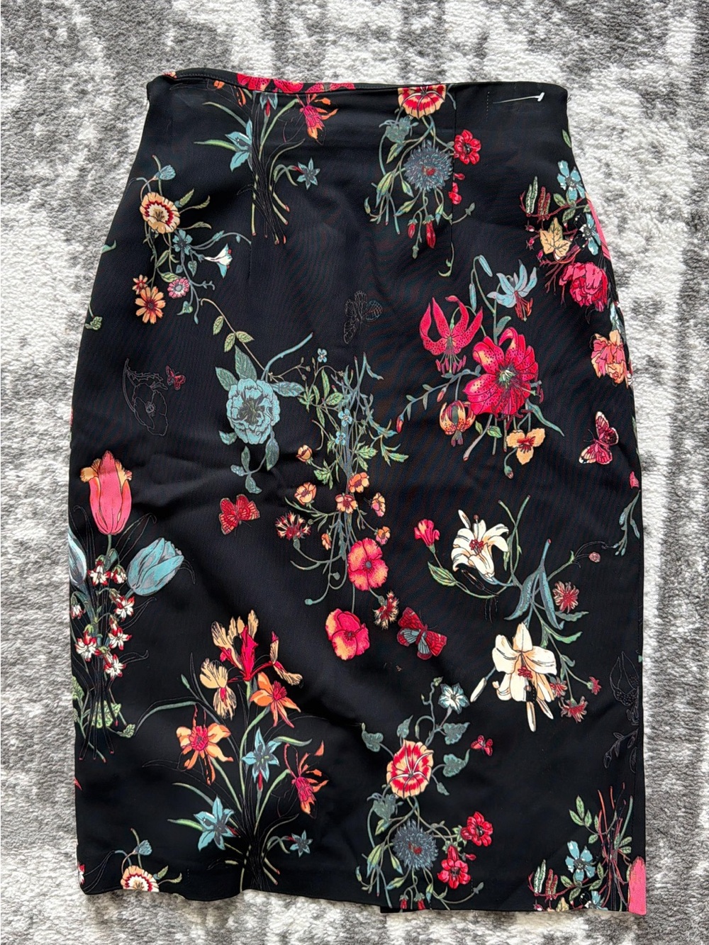 Rebecca Taylor Black Floral Pencil Skirt with Multicolor Blooms